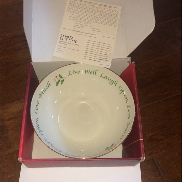 Brand New in Box LENOX Holiday Sentiment Serving Bowl Christmas Holly Dinner - Picture 5 of 10